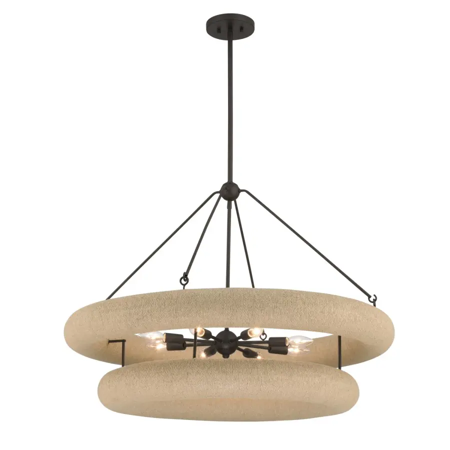 Aeris 36" 8-Light Pendant in Dark Bronze with Natural Paper Rope - Image 1