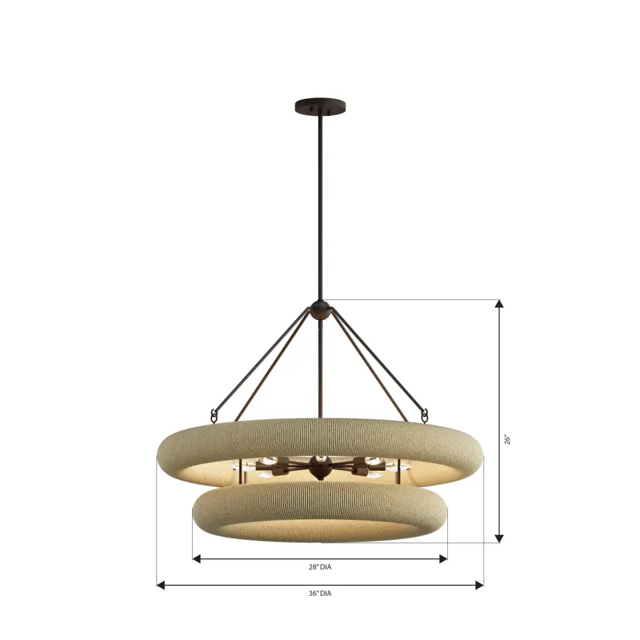 Aeris 36" 8-Light Pendant in Dark Bronze with Natural Paper Rope - Image 4