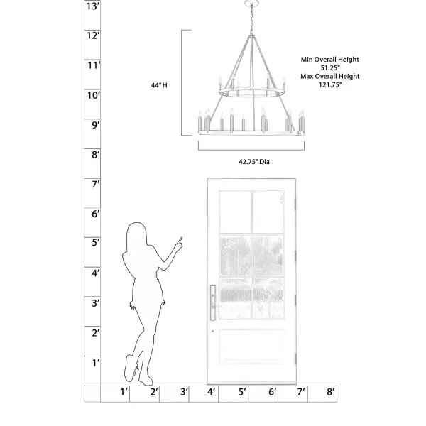 The Dutton chandelier makes a bold statement with 18 candelabra lights arranged in a traditional multi-tier design. At nearly 43 inches wide, this substantial fixture brings dramatic elegance to large dining rooms and grand foyers. - alternate view