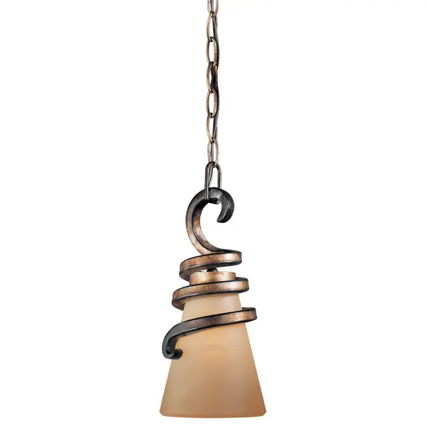 The Tofino Mini Pendant combines classic bronze finish with distinctive marbled glass for a refined look. Its compact 5.75-inch diameter makes it ideal for smaller spaces or grouped installations over islands.