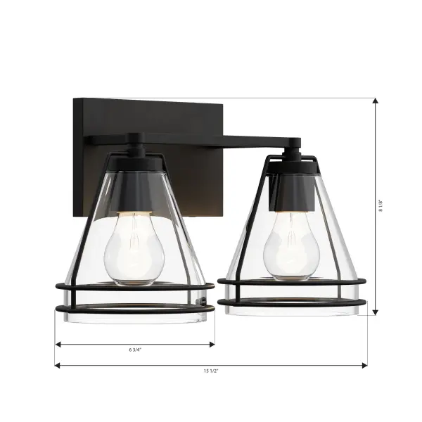 2-Light Vanity - Dark Matte Black with Clear Glass - alternate view