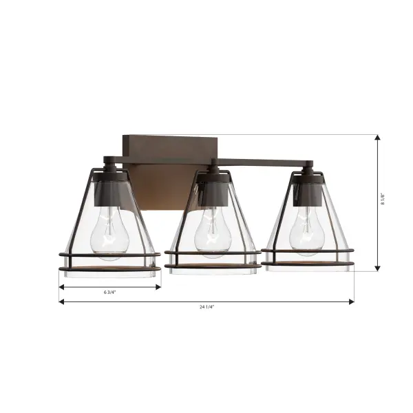 3-Light Vanity - Dark Matte Black with Clear Glass - alternate view