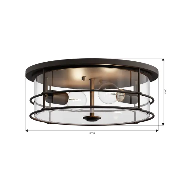 2-Light Flush Mount - Dark Matte Black with Clear Glass - alternate view