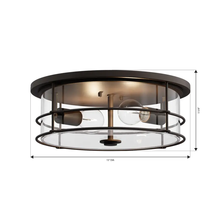 Lorenth 15" 2-Light Flush Mount in Dark Matte Black - Image 2