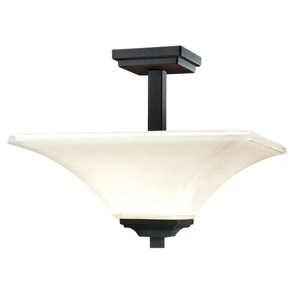 The Agilis 2-Light Semi Flush combines modern black metal with elegant white glass for a refined look. Its compact 15.5-inch profile fits smaller spaces while providing ample illumination. Dimmable capability adds flexibility.