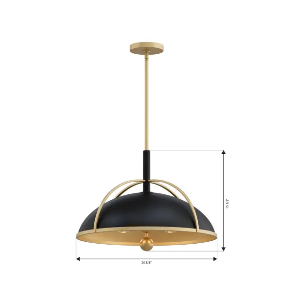 2-Light Pendant - Dark Matte Black and Legacy Brass - alternate view