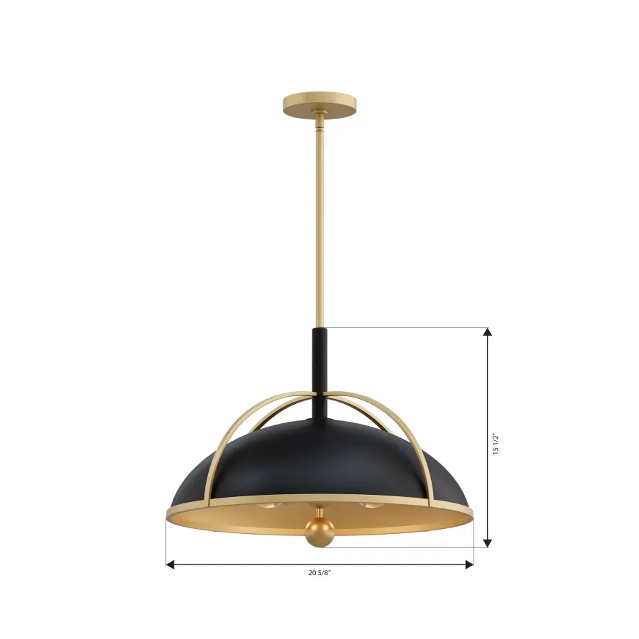 Yorkshire 14" 2-Light Pendant in Dark Matte Black and Legacy Brass - Image 2