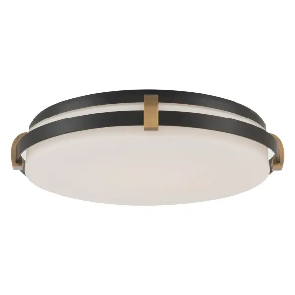 5CCT LED Flush Mount - Dark Matte Black and Legacy Brass with Etched Opal Glass