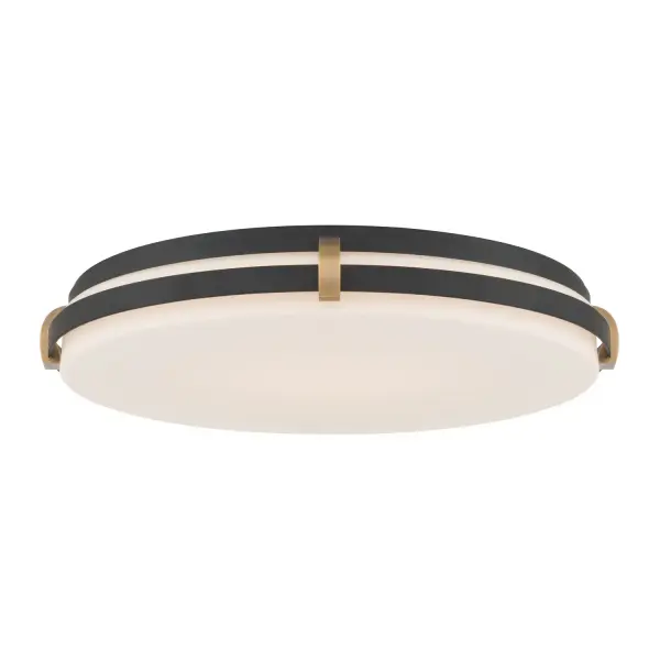 5CCT LED Flush Mount - Dark Matte Black and Legacy Brass with Etched White Glass