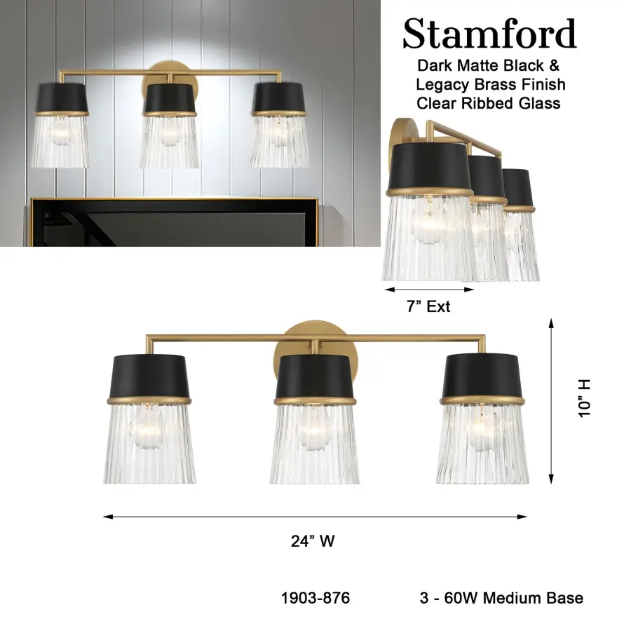 Stamford 24" 3-Light Vanity in Legacy Brass - Image 2