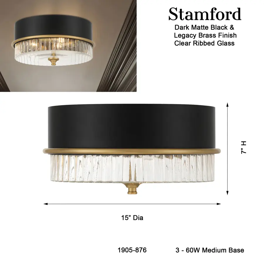 Stamford 15" 3-Light Flush Mount in Legacy Brass - Image 3