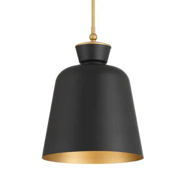 The Holloway pendant combines dark matte black with legacy brass accents for a sophisticated transitional look. At 15 inches wide, it's perfectly sized for kitchen islands, dining areas, and entryways. The steel construction ensures durability while the dimmable feature provides lighting flexibility.