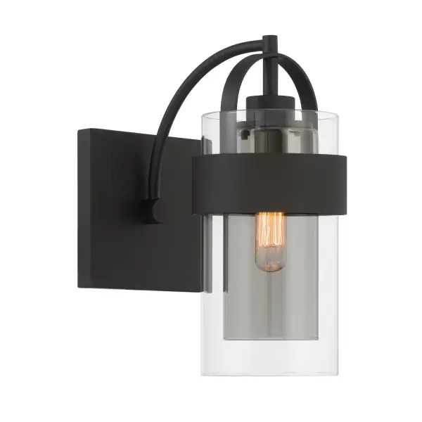 1-Light Bath Sconce - Dark Matte Black with Clear and Grey Glass