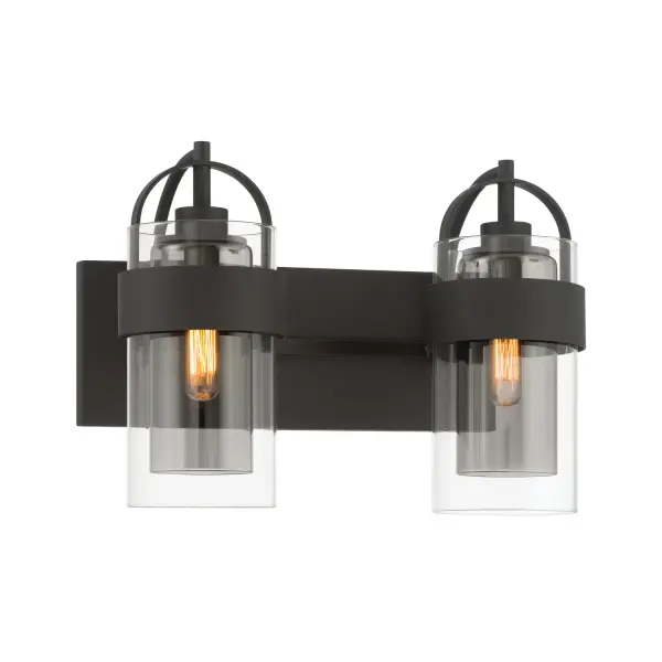 2-Light Vanity - Dark Matte Black with Clear and Grey Glass