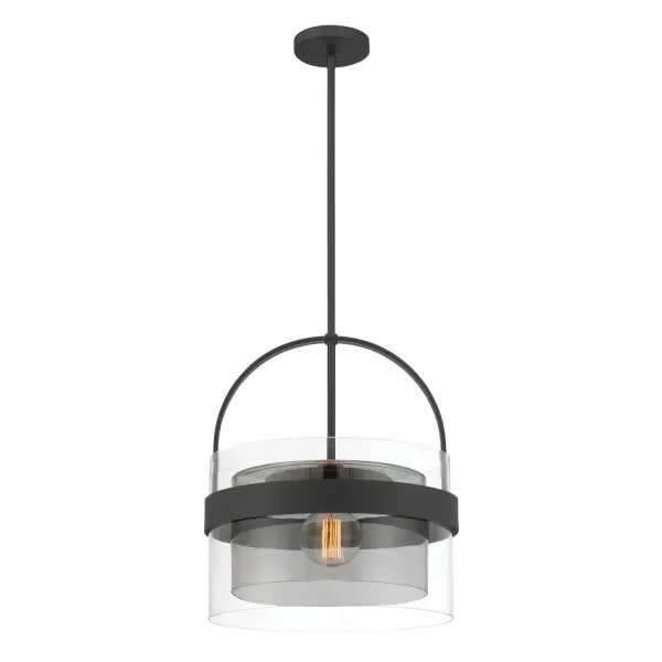 1-Light Convertible Pendant/Semi-Flush Mount - Dark Matte Black with Clear and Grey Glass