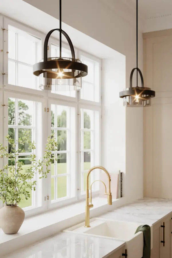 1-Light Convertible Pendant/Semi-Flush Mount - Dark Matte Black with Clear and Grey Glass - alternate view