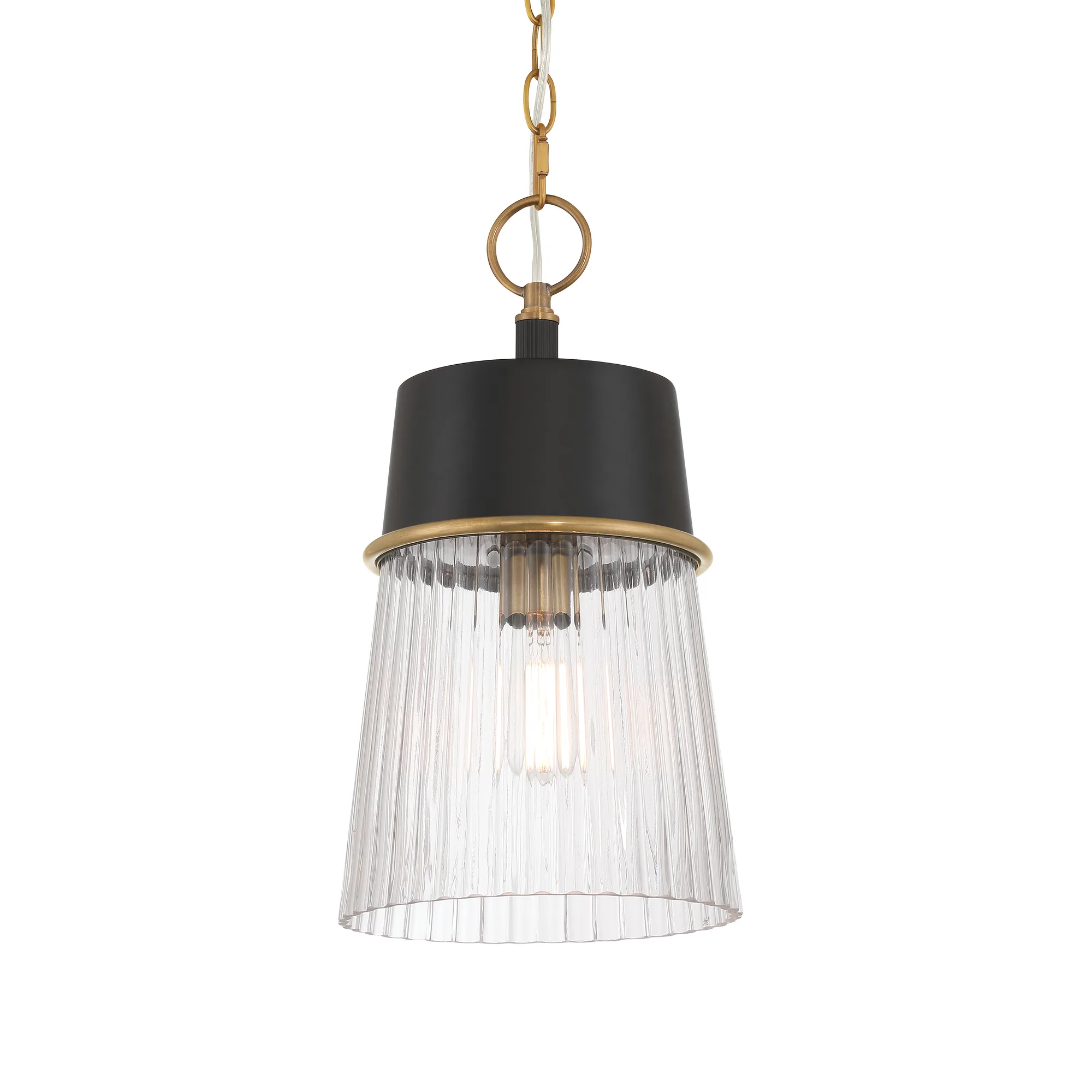Stamford 9" 1-Light Pendant in Dark Matte Black and Legacy Brass