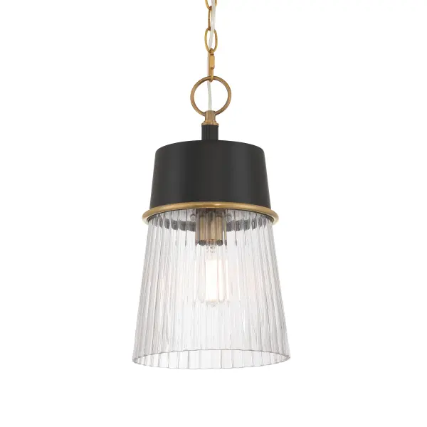 Stamford 9" 1-Light Pendant in Dark Matte Black and Legacy Brass - Image 1