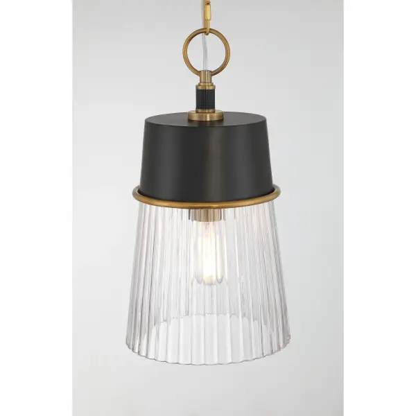 Stamford 9" 1-Light Pendant in Dark Matte Black and Legacy Brass - Image 2