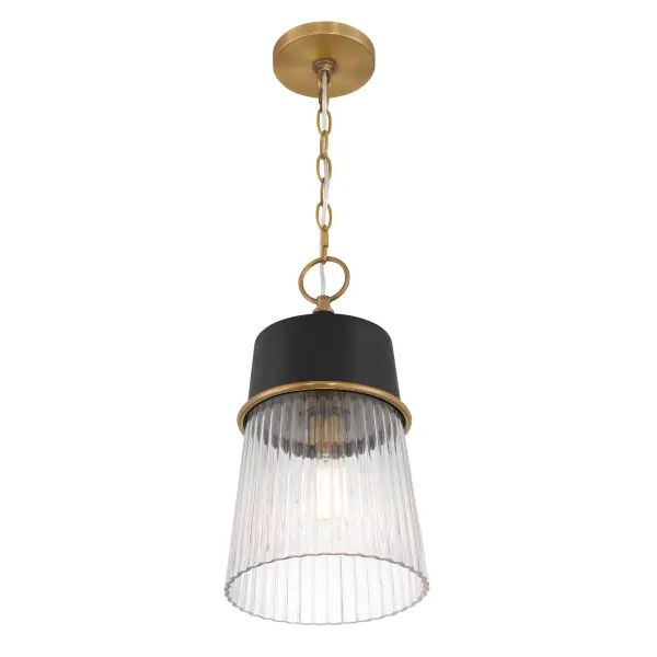 Stamford 9" 1-Light Pendant in Dark Matte Black and Legacy Brass - Image 3