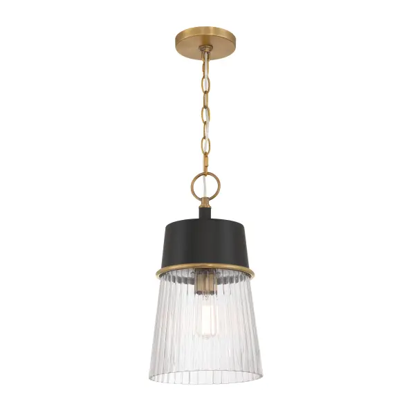 Stamford 9" 1-Light Pendant in Dark Matte Black and Legacy Brass - Image 4