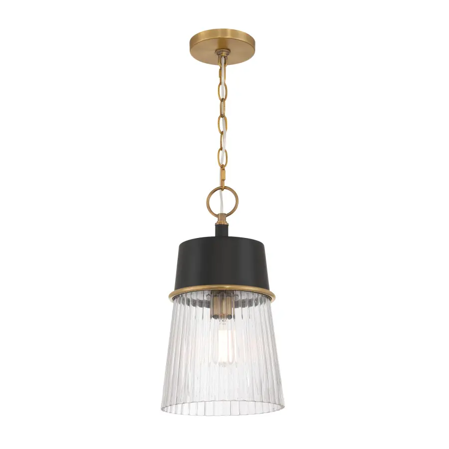 Stamford 9" 1-Light Pendant in Dark Matte Black and Legacy Brass - Image 4
