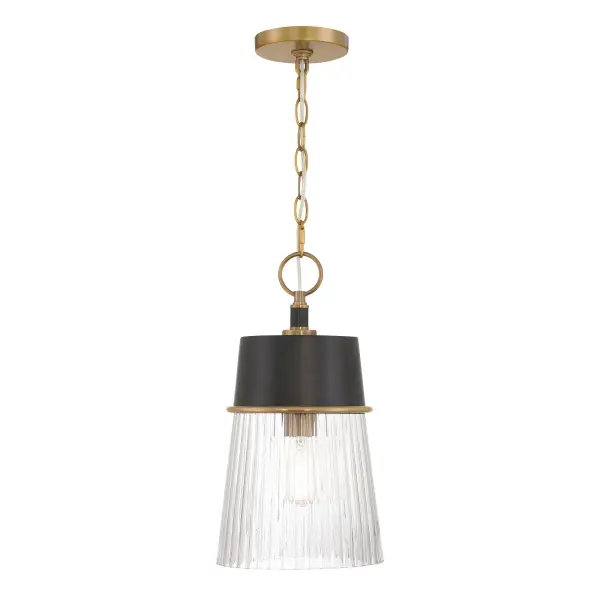 Stamford 9" 1-Light Pendant in Dark Matte Black and Legacy Brass - Image 5