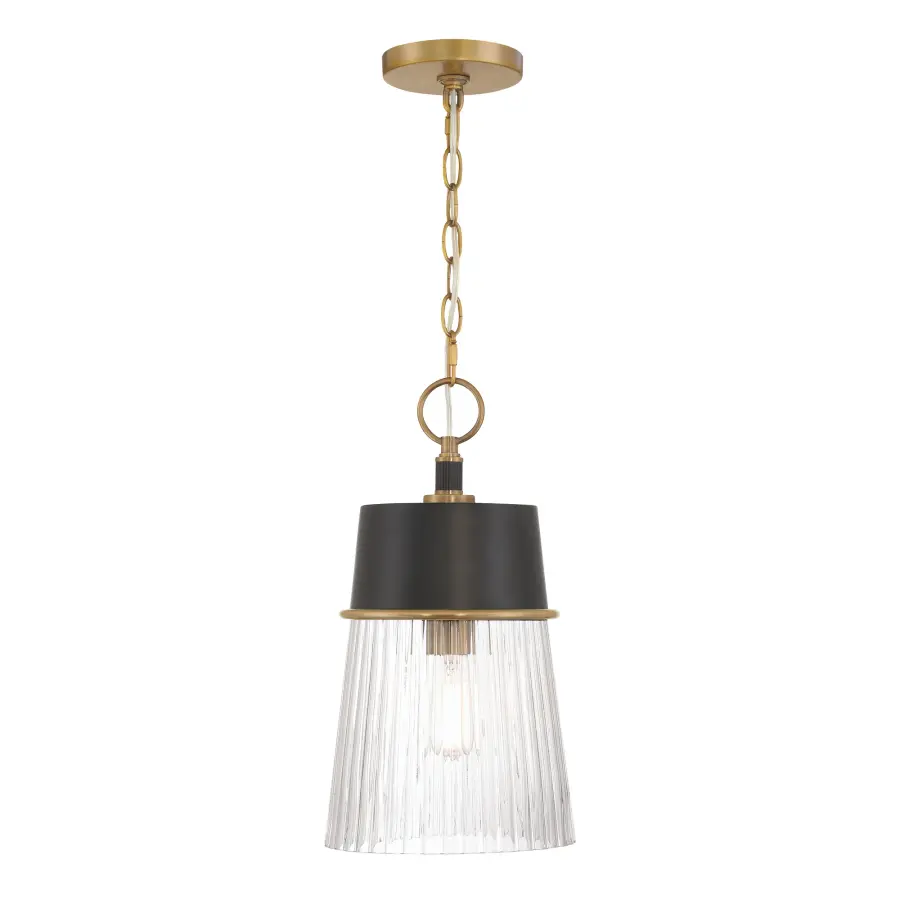 Stamford 9" 1-Light Pendant in Dark Matte Black and Legacy Brass - Image 5