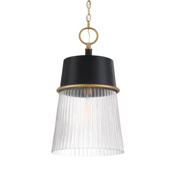 Stamford 13" 1-Light Pendant in Dark Matte Black and Legacy Brass - Image 1