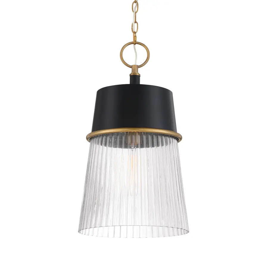Stamford 13" 1-Light Pendant in Dark Matte Black and Legacy Brass - Image 1