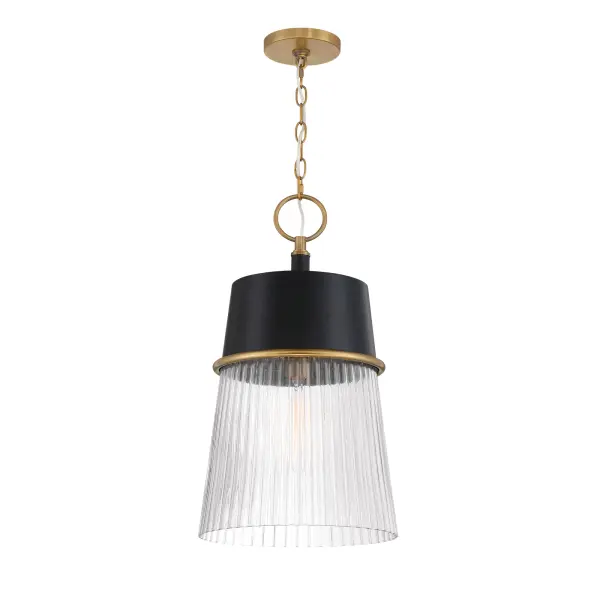 Stamford 13" 1-Light Pendant in Dark Matte Black and Legacy Brass - Image 6