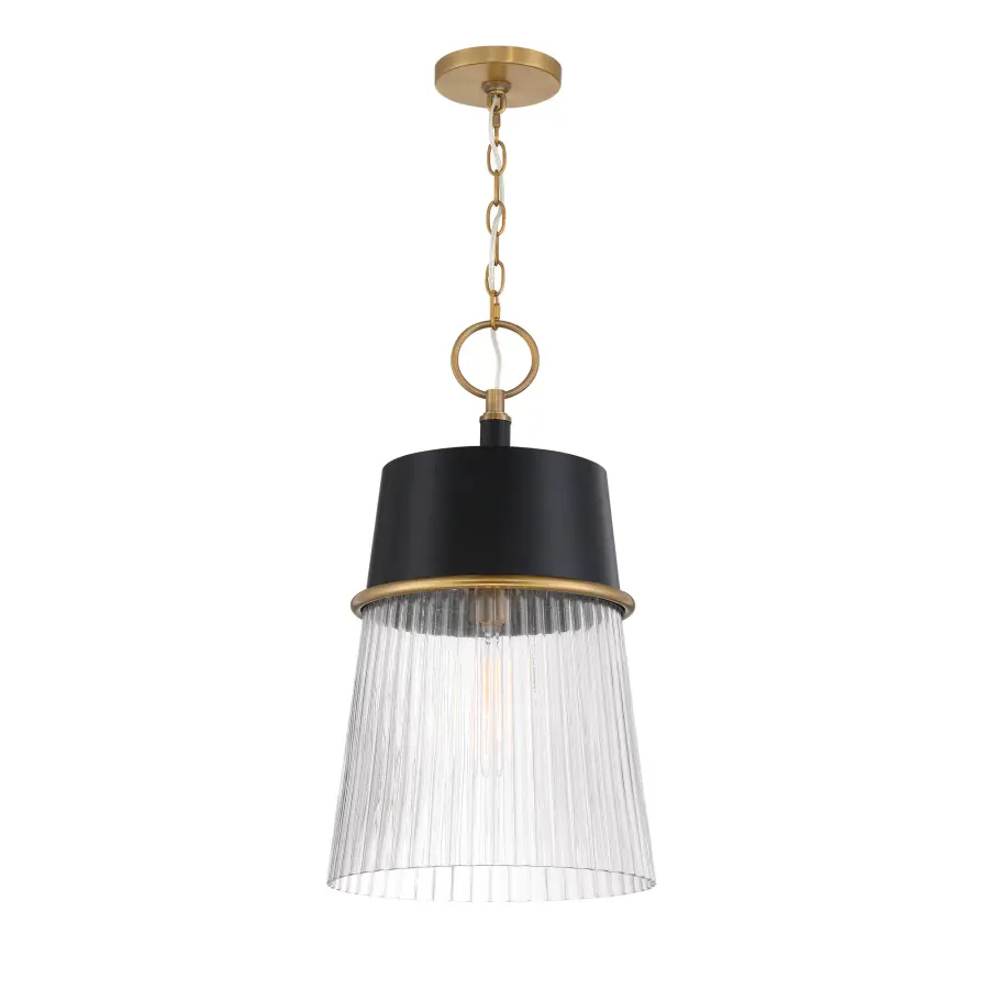 Stamford 13" 1-Light Pendant in Dark Matte Black and Legacy Brass - Image 6