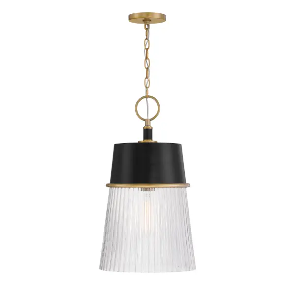 Stamford 13" 1-Light Pendant in Dark Matte Black and Legacy Brass - Image 7