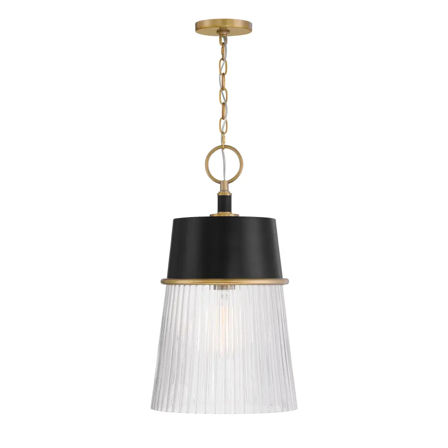 Stamford 13" 1-Light Pendant in Dark Matte Black and Legacy Brass - Image 7