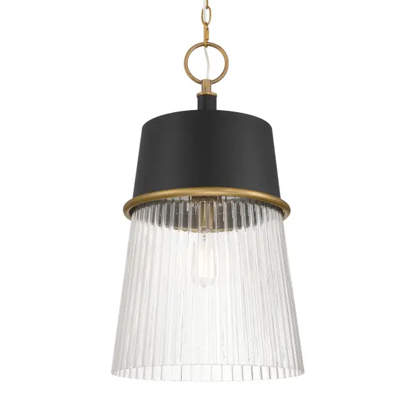 Stamford 15" 1-Light Pendant in Dark Matte Black and Legacy Brass - Image 1