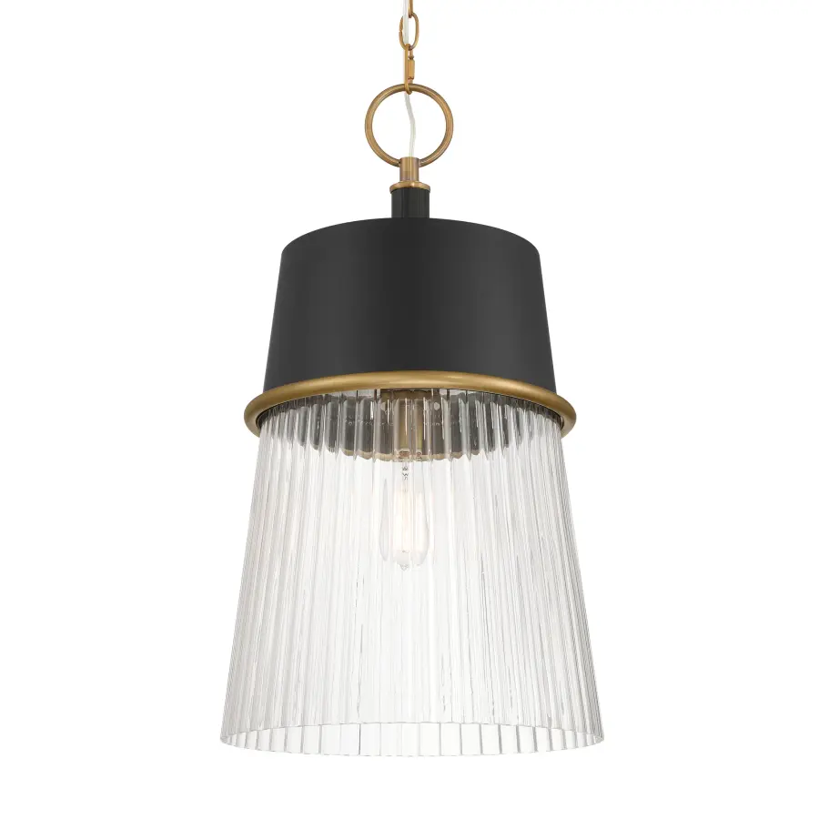 Stamford 15" 1-Light Pendant in Dark Matte Black and Legacy Brass - Image 1