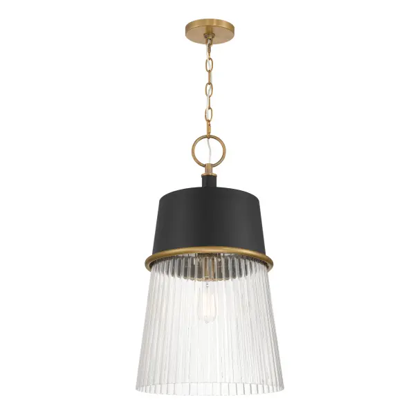Stamford 15" 1-Light Pendant in Dark Matte Black and Legacy Brass - Image 4