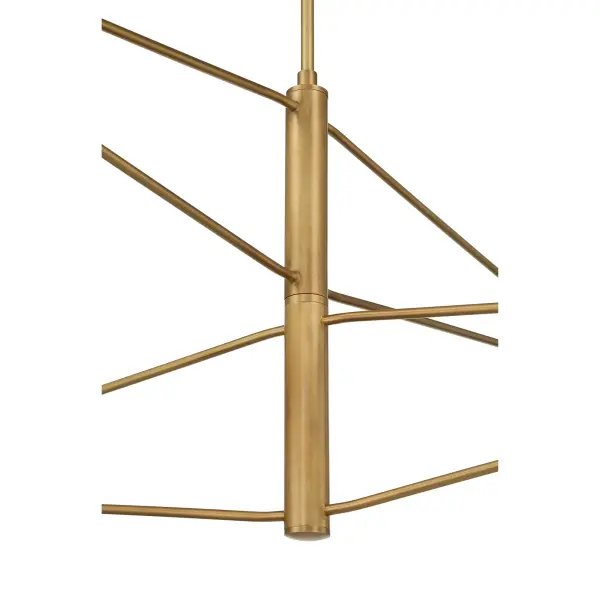 The Orion 53" chandelier makes a bold statement with its expansive linear design and warm Legacy Brass finish. Four etched alabaster glass shades provide soft, diffused light ideal for dining and entertaining spaces. - alternate view