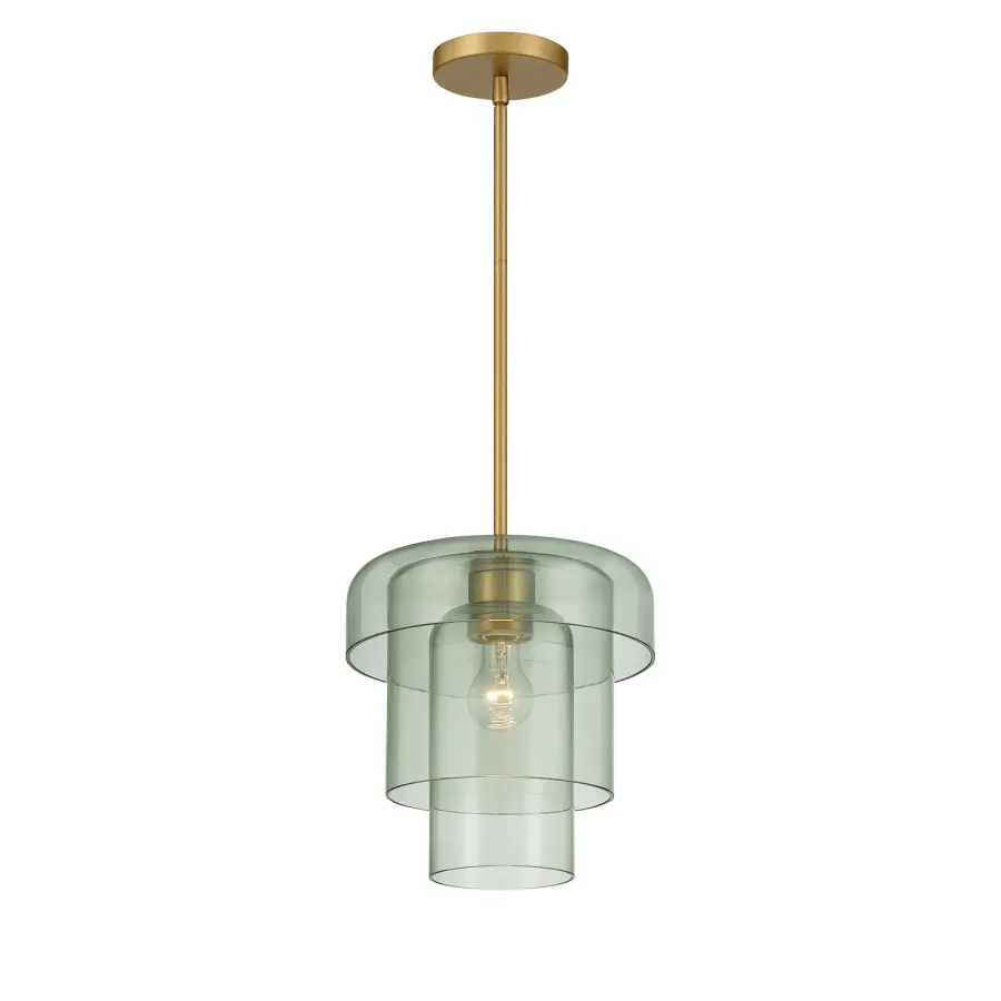 Velique 11" 1-Light Pendant in Legacy Brass with Green Sea Glass - Image 1