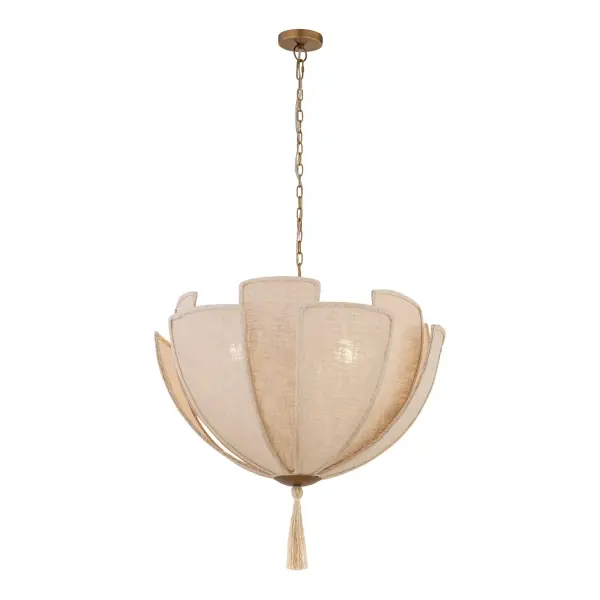 3-Light Pendant - Legacy Brass and Off White Textured Linen