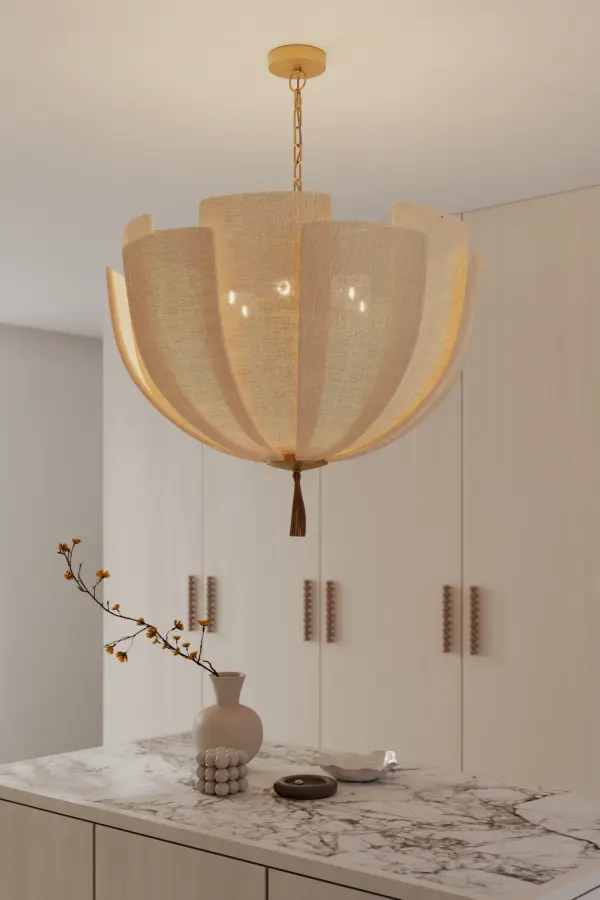 3-Light Pendant - Legacy Brass and Off White Textured Linen - alternate view