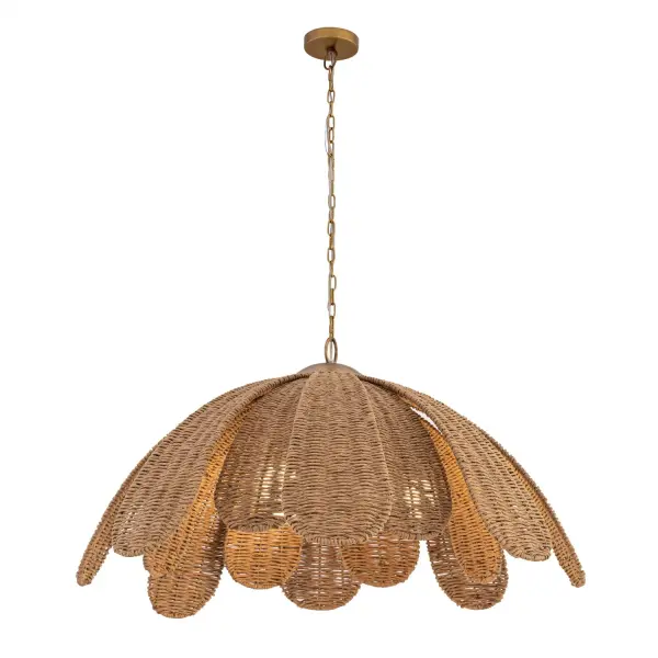 3-Light Pendant - Legacy Brass and Natural Rafia