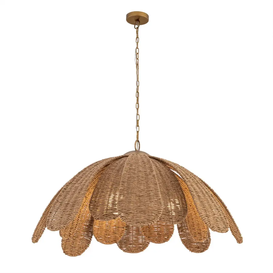 Covea 30" 3-Light Pendant in Legacy Brass with Natural Rafia - Image 1