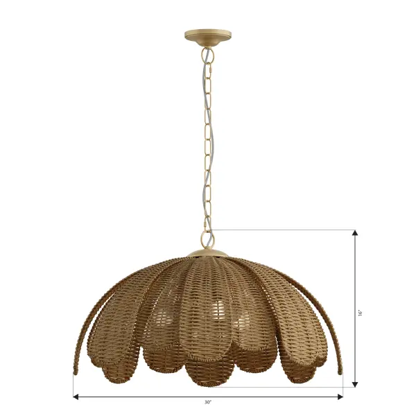 3-Light Pendant - Legacy Brass and Natural Rafia - alternate view