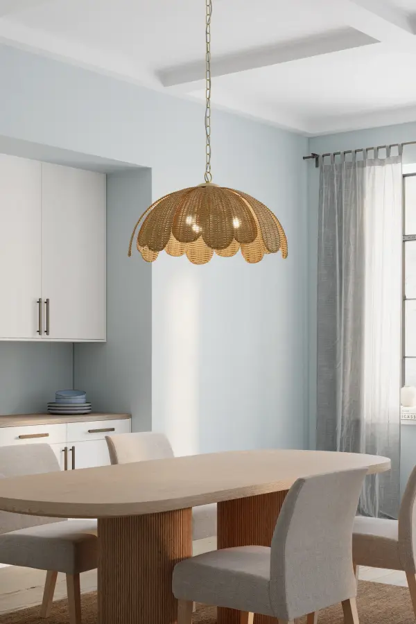 Covea 30" 3-Light Pendant in Legacy Brass with Natural Rafia - Image 3