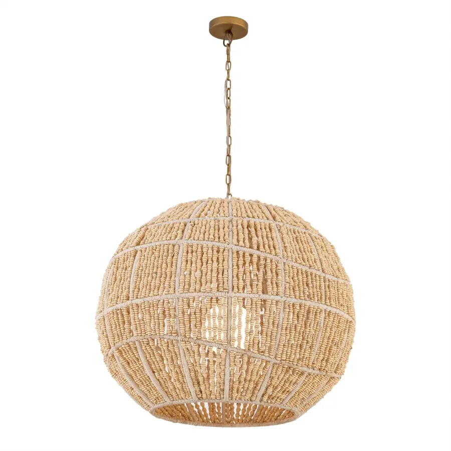 Cavara 23" 1-Light Pendant in Legacy Brass with Ivory Wood Beads - Image 1