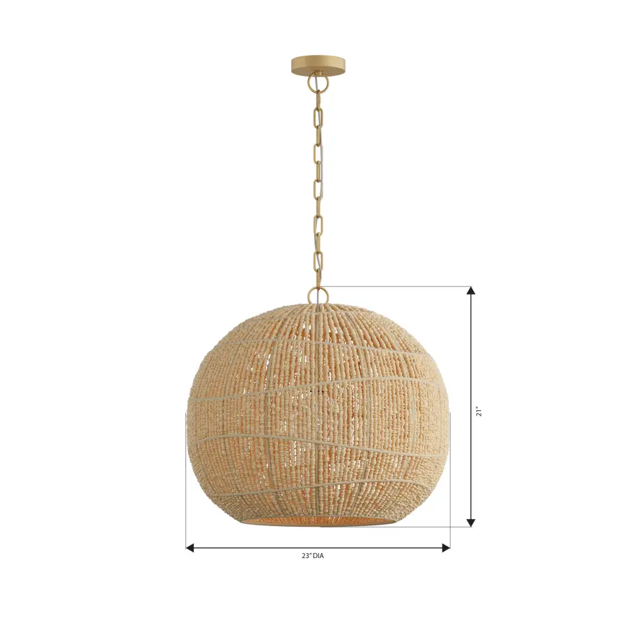 Cavara 23" 1-Light Pendant in Legacy Brass with Ivory Wood Beads - Image 2