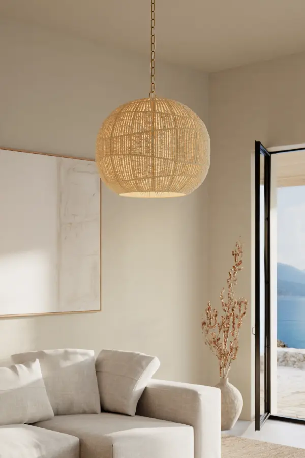 Cavara 23" 1-Light Pendant in Legacy Brass with Ivory Wood Beads - Image 3