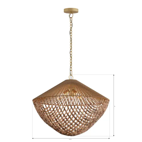 Virella 26" 3-Light Pendant in Legacy Brass with Mixed Brown Wood Beads - Image 4