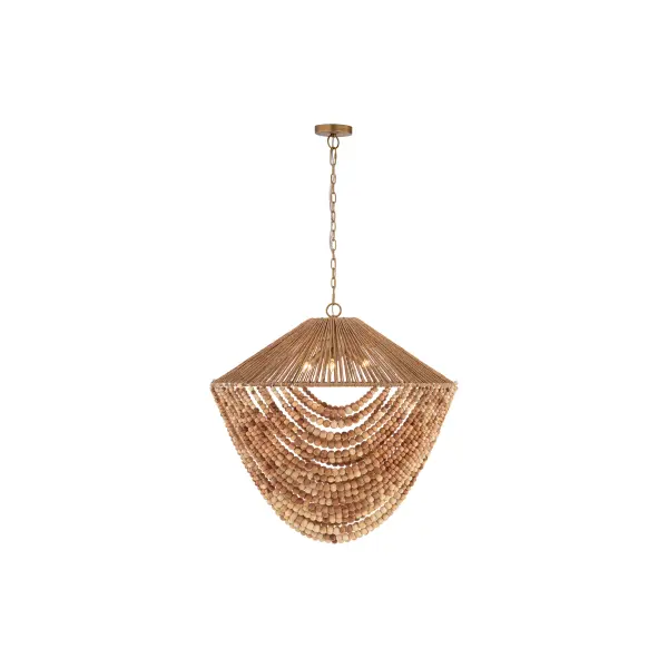 Virella 26" 3-Light Pendant in Legacy Brass with Mixed Brown Wood Beads - Image 9